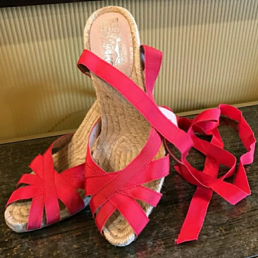 Hot pink Ferragamo espadrille wedges